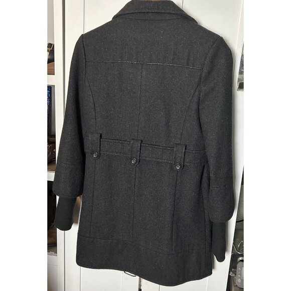 Women's Small Freedom 2 Be Mid-Length Solid Charcoal Gray Pocket Pea Coat - Picture 4 of 8